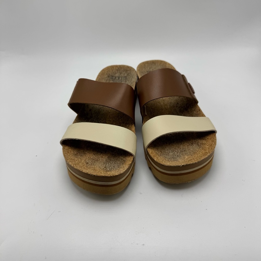 Reef Cushion Vista Hi Slide Sandal Size 8 Brown Cream Platform Vegan Leather - Picture 3 of 8
